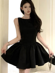 LBSFY -Summer 2025 Chic Elegant Black Evening Party Women Princess Dress Pearl Chain Backless Wedding Guest Travel Short Dresses New