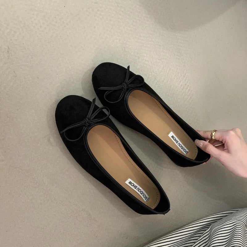 LBSFY -Women Ballet Flats Mixed Color Round Toe Ladies Slip-On Shoes Elegant Flat Heels Butterfly Knot Shallow Flats Female Sh