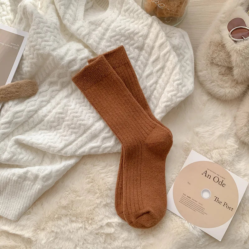 Lbsfy Cashmere Mid-calf Socks Women Korean Style Thickened Japanese Thermal Insulation Retro Wool Long Socks Autumn Winter