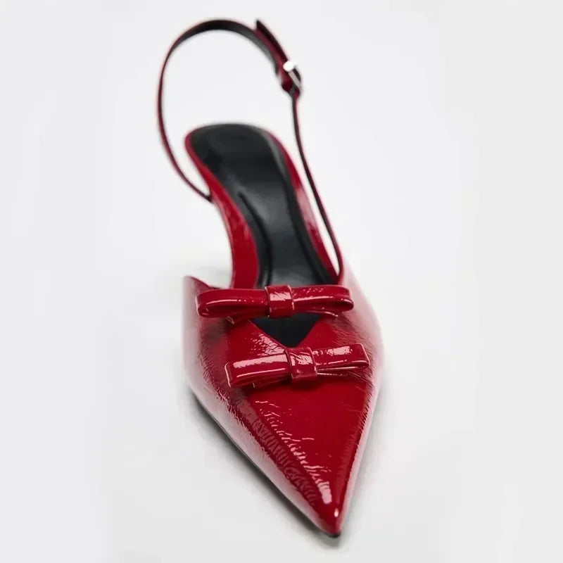 Lbsfy Butterfly-knot Thin High Heels Women Elegant Pointed Toe Slingback Shoe Shallow Banquet Dress Shoe Pumps Sandalias De Mujer