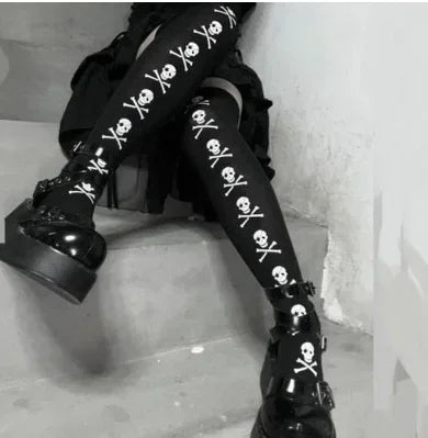 Lbsfy Skull Stockings Gloves Set Punk Women Harajuku Dark Gothic Y2K Long Socks Knee Lolita Girls High Socks Cosplay Accessories