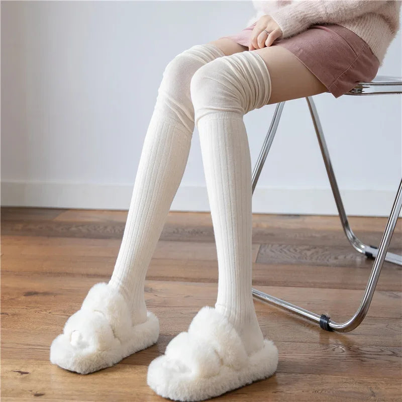 Lbsfy New Solid Color Thigh High Stockings Women Trendy Casual Over The Knee Female Long Socks Thermal Warm Cotton Tall Tube Leggings