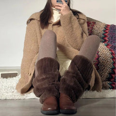 Lbsfy Women Plush Leg Warmers Thickened Imitation Mink Fur Boots Cover Warm Leggings Boots Mid Length Socks Harajuku Party Accessories