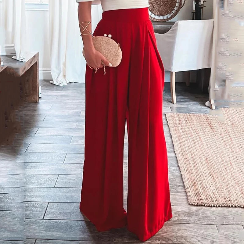 LBSFY  -  Women Two Piece Set Summer Fashion Strapless V Neck Short Sleeve Backless White Top Loose Pants Sets High Streetwear
