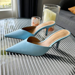 LBSFY  -  Ladies Fashion Pumps Pointed Toe Women Slides Slippers Thin High Heels Black White Blue Pink Dress Shoes Woman Size 35-40