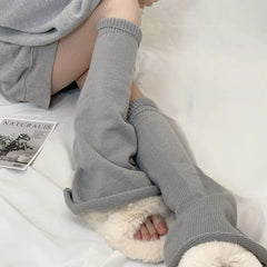 Lbsfy Flared Leg Warmers Women Kawaii White Winter Loose Boot Stocking Girl Uniform Knitted Cute Knee-High Leg Warmers Japanese Fluffy