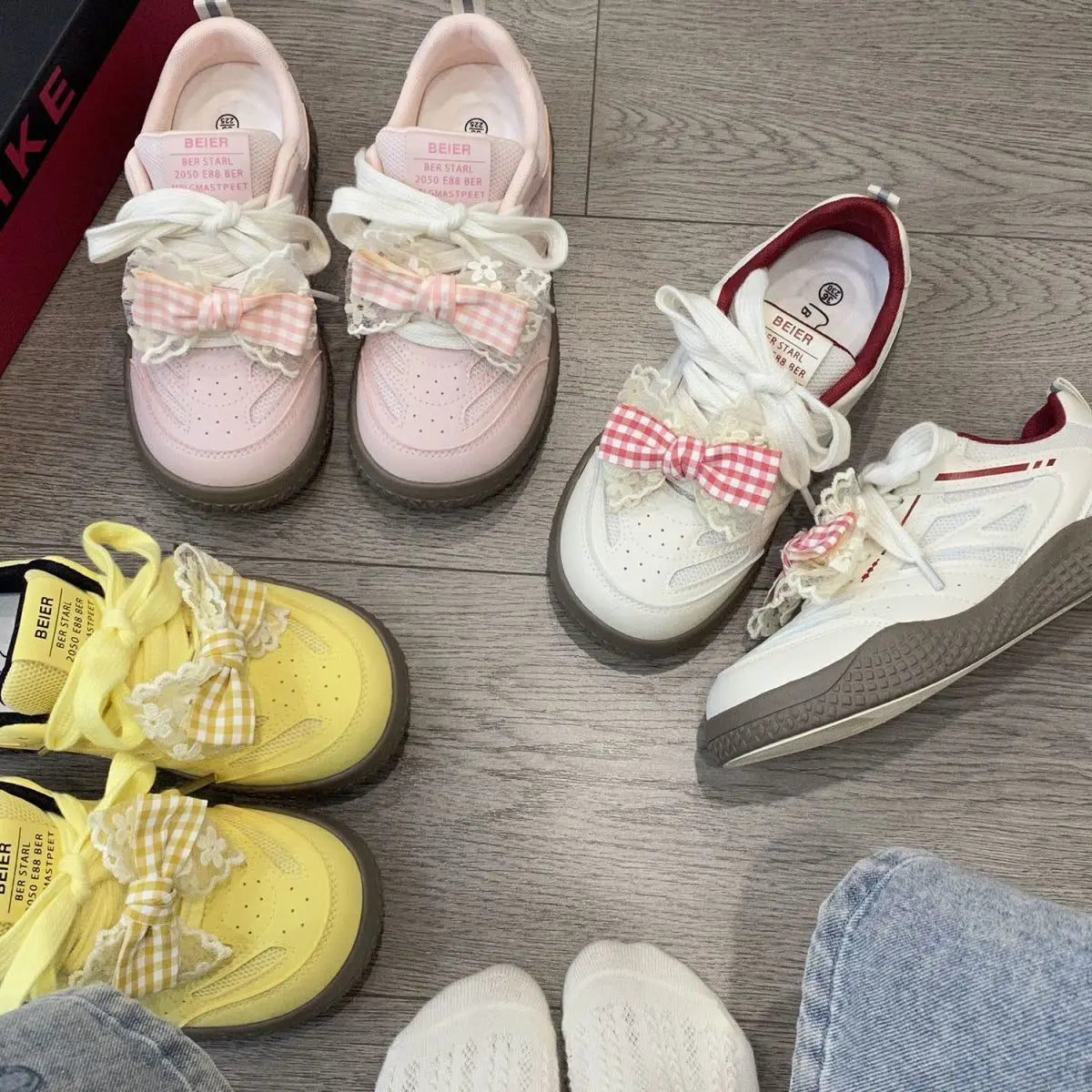 LBSFY  -  Kawaii Shoes Bowknot Women Sneakers Spring Summer 2025 Platform Vulcanize Cute Casual Pink Lolita Korean Fashion Footwear