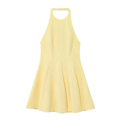 LBSFY -Versatile Halter Neck Backless Short Dress New A-line Zipper Solid Color Yellow Party Dress Fashion Vestidos Woman Clothing