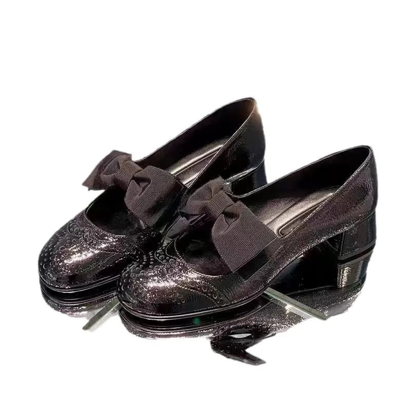 LBSFY  -  Black Butterfly-knot Female Pumps Round Toe Chunky High Heels Ankle Strap Shallow Luxury Party Dress Summer Women Shoes Loafers