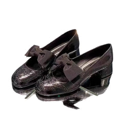 LBSFY  -  Black Butterfly-knot Female Pumps Round Toe Chunky High Heels Ankle Strap Shallow Luxury Party Dress Summer Women Shoes Loafers