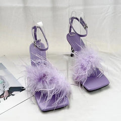 LBSFY  -  High Heels Shoes Fur Women Sandals Summer Open Toe 2024 New Fashion Pumps Shoes Designer Flip Flops Party Slides Ladies Zapatos