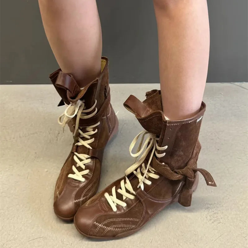 LBSFY  -   Vintage Mixed-color Height Increasing Women Boxing Training Boots Fashion Autumn Winter Faux Suede Sneakers Short Boots Shoes