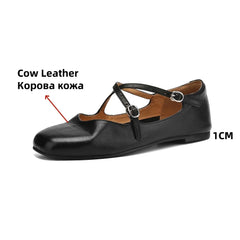 LBSFY  -  Women's Flats Shoes Genuine Leather 2025 New Spring Summer Women's Mary Jane Shoes Round Toe Ballet Shoes Woman