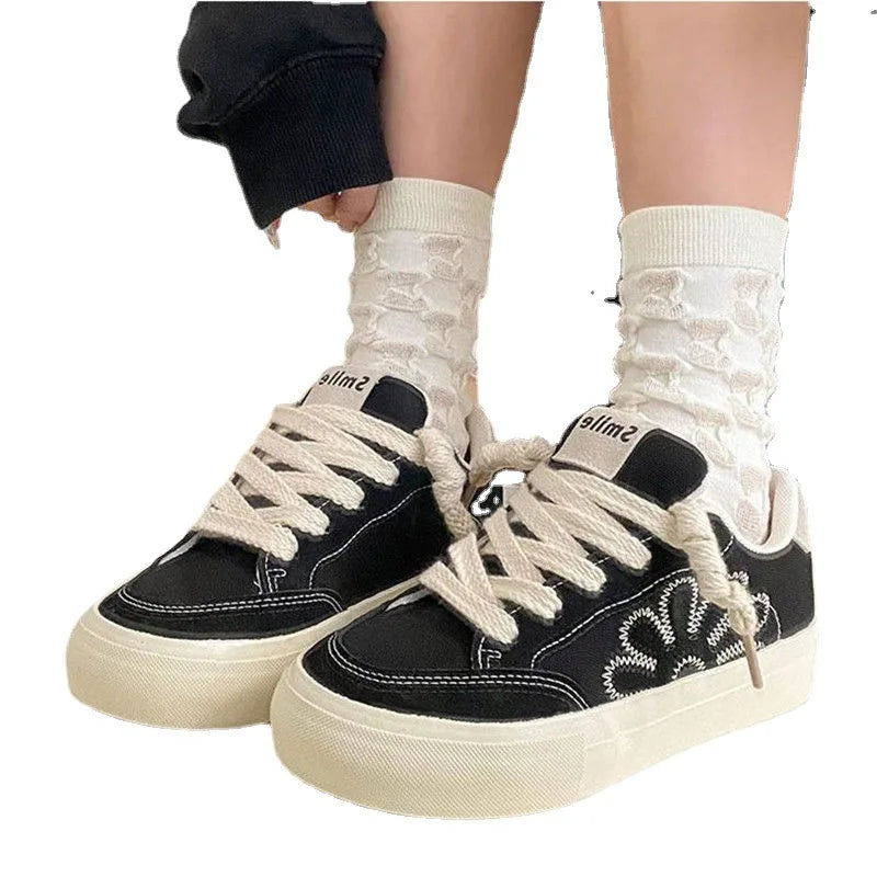 LBSFY  -  Spring and Autumn Breathable Shoes for Women All-match Flat Canvas Embroidery Heightening Casual Zapatillas Mujer