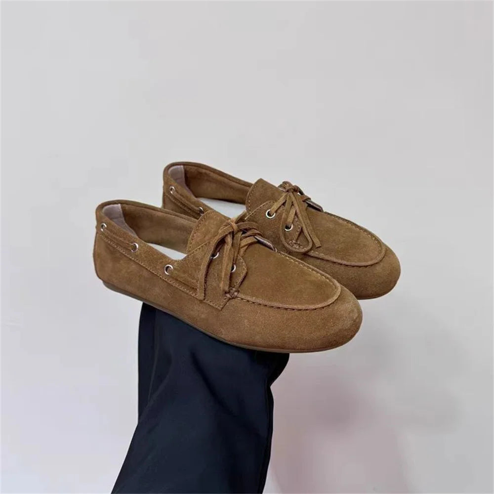 LBSFY  -  Ins Genuine Leather Flats Shoes Women Loafers Trend Vintage Suede Loafers Women's Casual British Style Flat Single Shoes