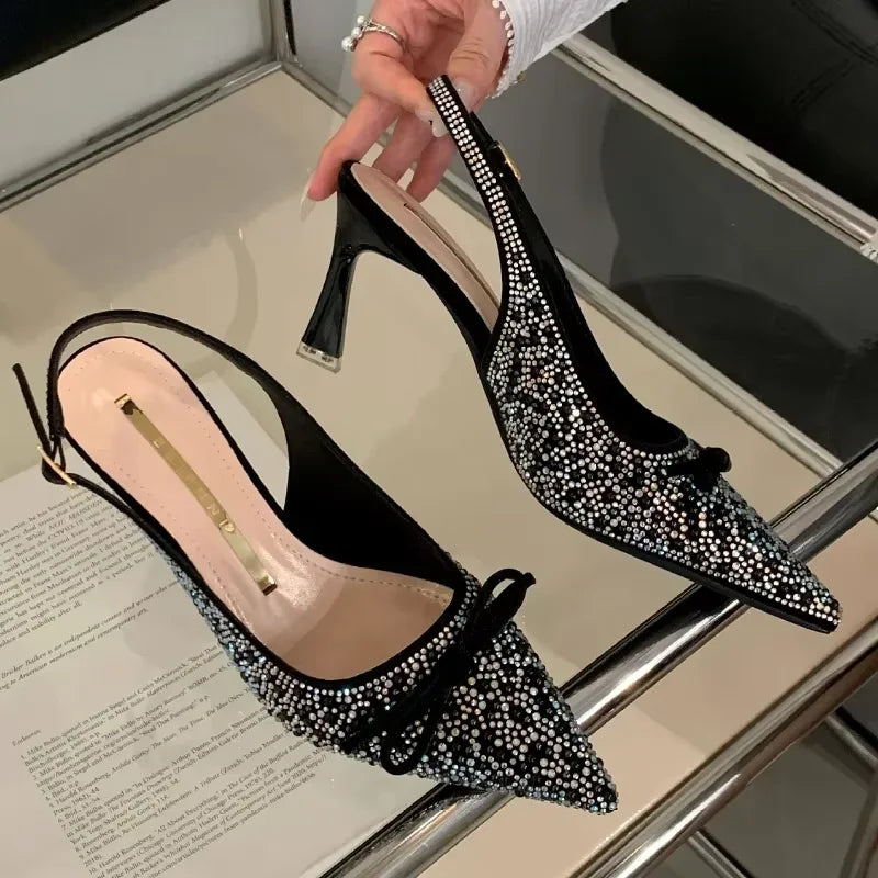 LBSFY  -  Sparkling Rhinestone High Heels Women Sexy Pointed Toe Bow Tie Luxury Designer Shoes for Women Elegant Banquet Dress Women Pumps