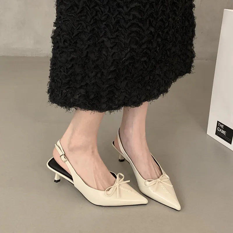 LBSFY  - Spring New Women Sandal Fashion Pointed Toe Shallow Slip On Dress Mules Shoes Thin Low Heel Slingback Sandals Muj