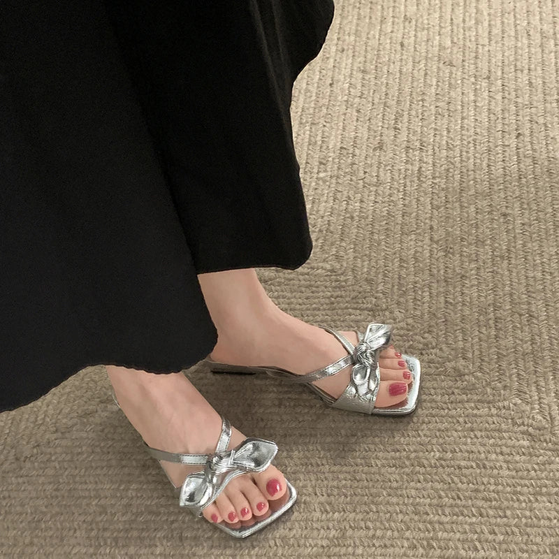 LBSFY  Summer Women Fashion Butterfly-knot Slippers Casual Open Toe Beach Vacation Slides Party Dress Shoes