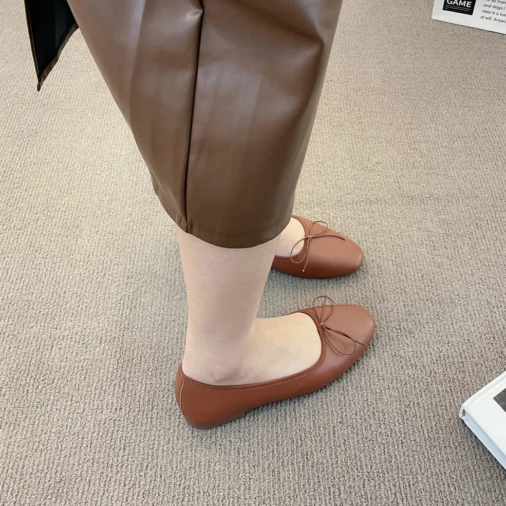 LBSFY -Fashion Bow Tie Flats Ballet Shoes Women Female Ballet Round Toe Shallow Cut Ballerina Soft Moccasin Dress Shoes Zapato