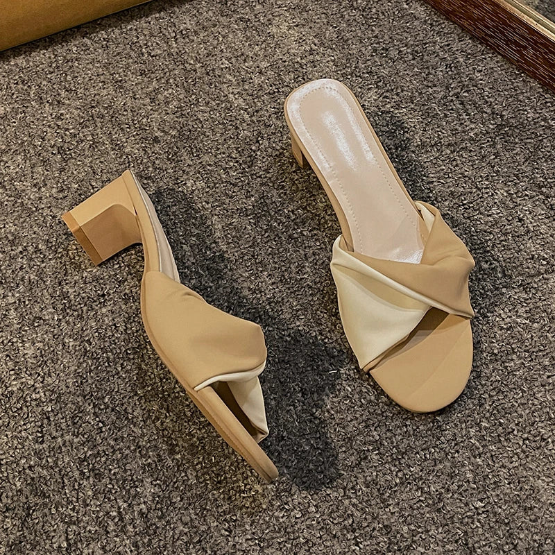 LBSFY -Summer Fashion Simple Ladies Slippers Dew Feet High Heels Solid Color Comfortable Casual SlippersFashion Slippers
