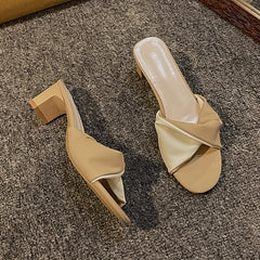 LBSFY -Summer Fashion Simple Ladies Slippers Dew Feet High Heels Solid Color Comfortable Casual SlippersFashion Slippers
