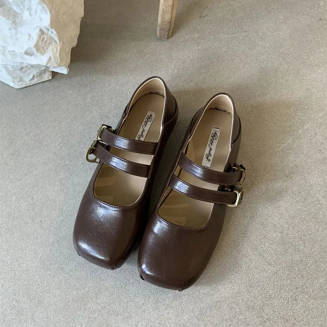 LBSFY -New Brand Women Flat Shoes Fashion Square Toe Shallow Ladies Mary Jane Shoes Soft Sole Outdoor Laofer Shoe Mujer