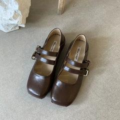 LBSFY -New Brand Women Flat Shoes Fashion Square Toe Shallow Ladies Mary Jane Shoes Soft Sole Outdoor Laofer Shoe Mujer