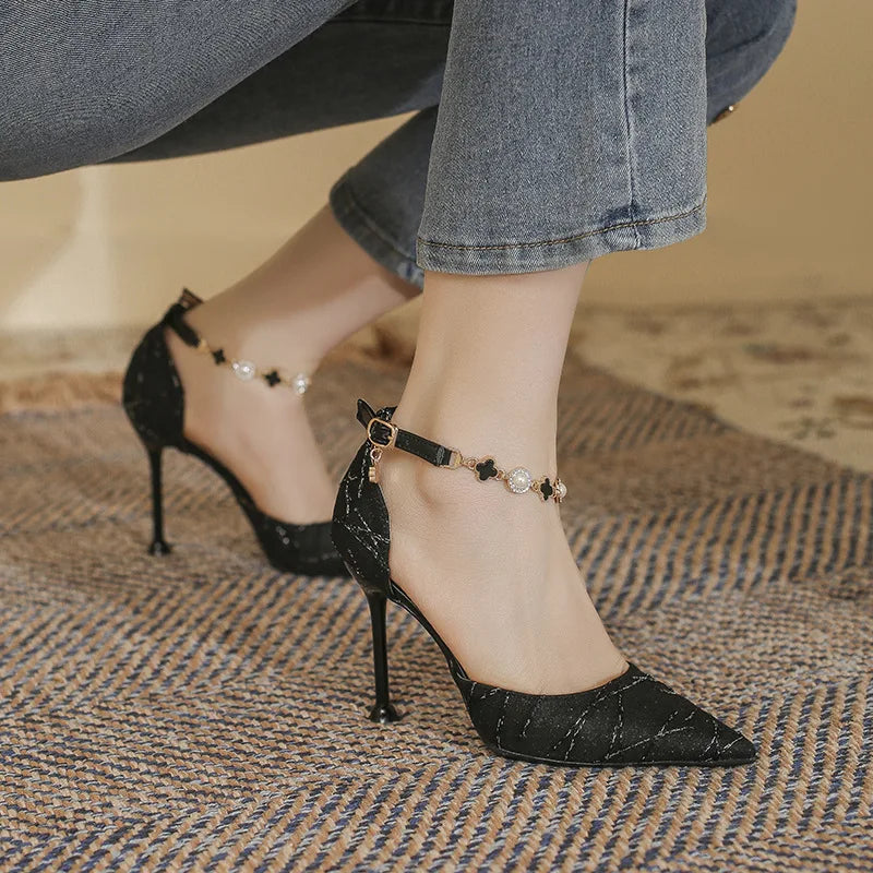 LBSFY  -  Small Size 31-43 Ankle Strap Sandals Large Size Pointed High Heels Women Thin Heel Black Shoes