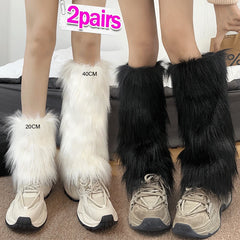 Lbsfy Japanese White Faux Fur Leg Warmers Boot Covers Y2K Goth Solid Leg Socks Punk Jk Knee-length Hiphop Hotgirl Fashion Warm Sock