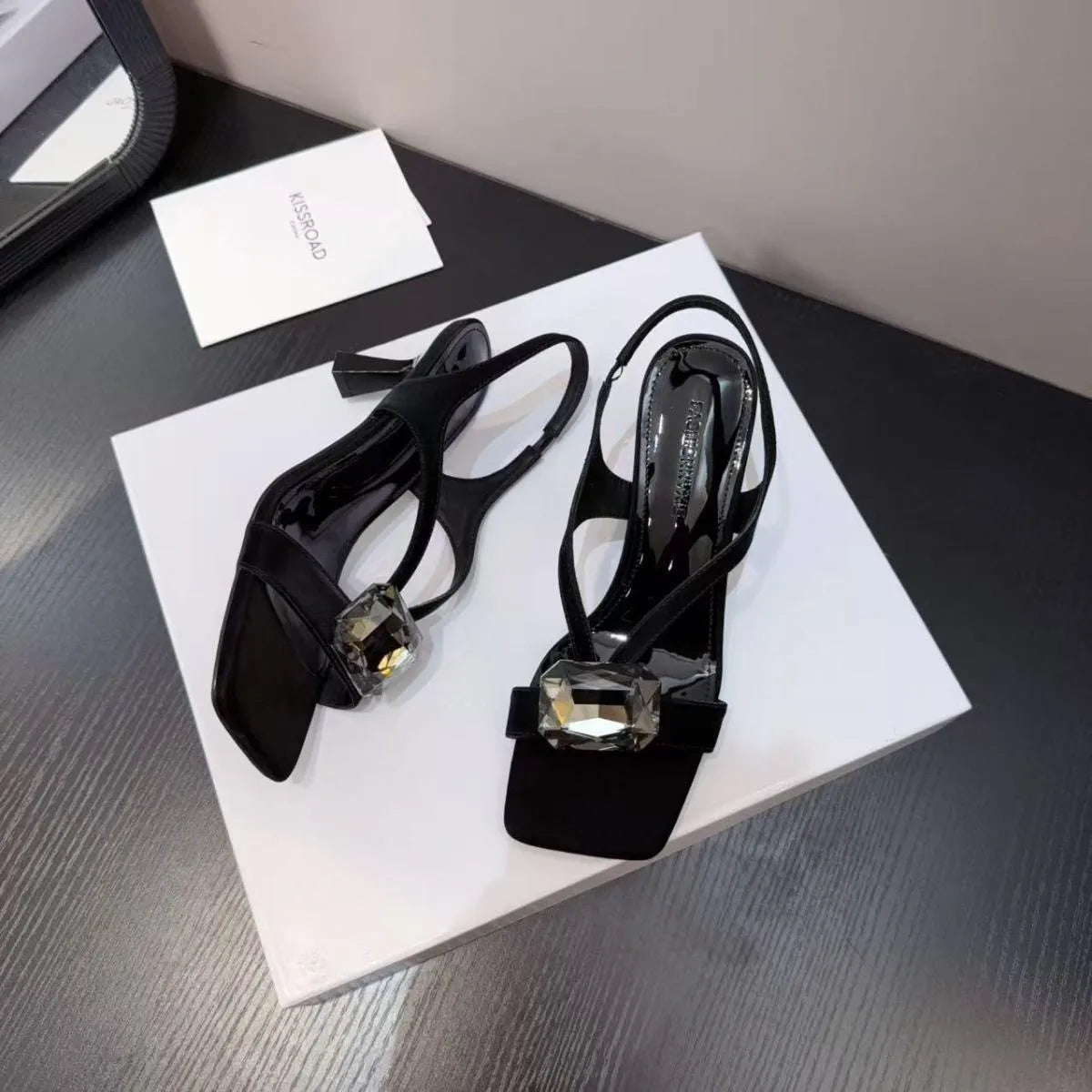 LBSFY -New Women's Red Sexy Metal Buckle High Heels Women Ankle Strap Wedding Party Shoes Ladies Square Toe Elegant Brand Sandals Women