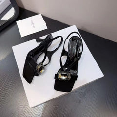LBSFY -New Women's Red Sexy Metal Buckle High Heels Women Ankle Strap Wedding Party Shoes Ladies Square Toe Elegant Brand Sandals Women