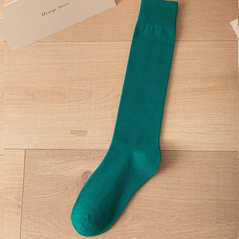 Lbsfy Women Cotton Knee High Socks Girl Black White Stockings Solid color Casual Calf Sock Female Fashion Sexy Long Socks