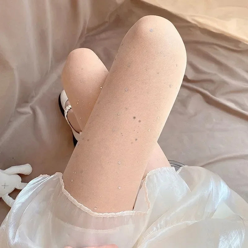 Lbsfy Y2K Shiny Sexy Stockings Tights Korean Rhinestone Mesh Fishnet Pantyhose Women Pantyhose Female Hosidery Diamond Nylon Lingerie