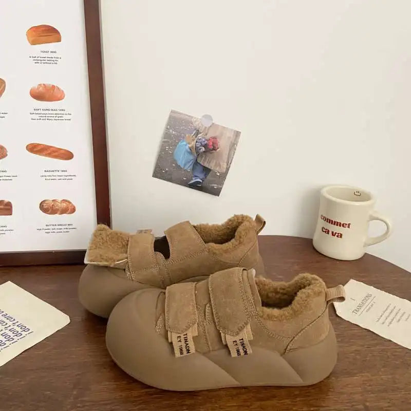 LBSFY  -  Brown Platform Shoes Women Winter Warm Casual Vintage Canvas Sneakers Kawaii Korean Fashion Soft Footwear