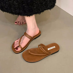 LBSFY -Summer New Brand Women Slippers Fashion Narrow Band Ladies Elegant Slides Flat Heel Outdoor Gladiator Shoes Beach Shoes