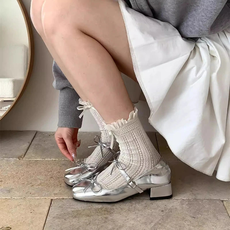 LBSFY -Spring Autumn Women Mary Jane Shoes Fashion Butterfly-knot Shoes Casual Low Heel Dress Street Style Shoes