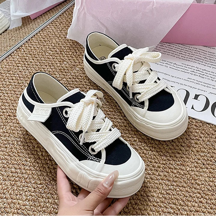 LBSFY  -  Canvas Shoes Women Platform Sneakers Ins Fashion Designer Female Vulcanize Shoes Round Toe Flat Shoe Low-top Casual Ladies Shoes