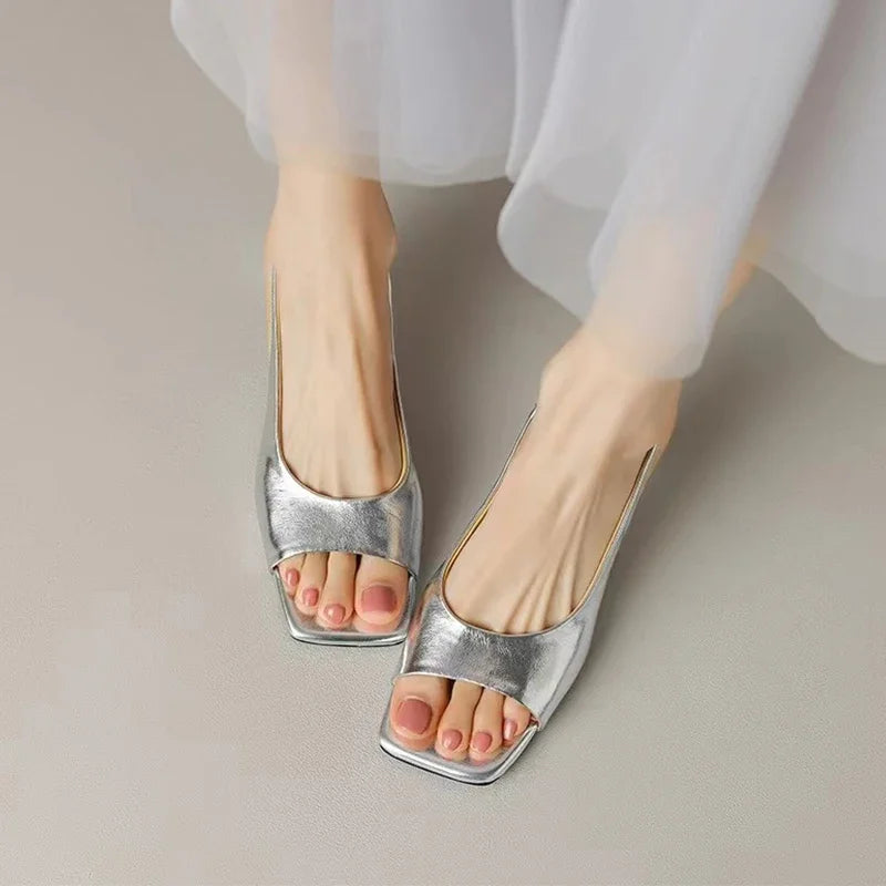 LBSFY  -  Open Toe Mid Heels Shoes Sandals Women Slides 2024 New Summer Brand Pumps Shoes Party Designer Dress Women Slippers Zapatillas