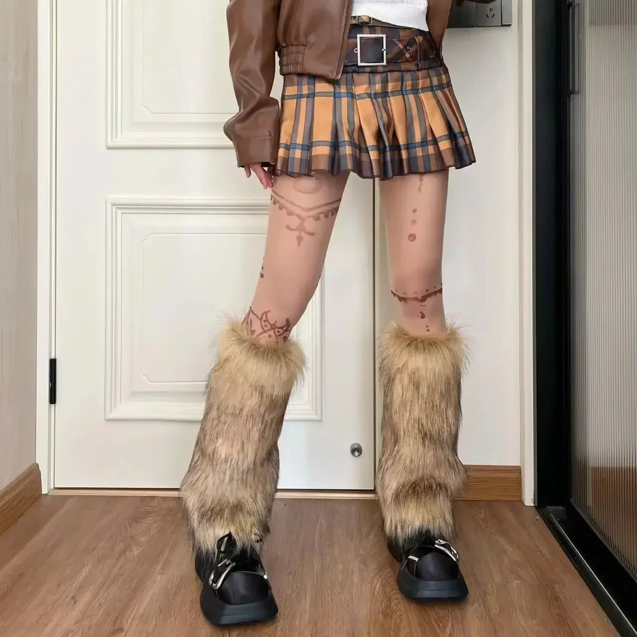 Lbsfy Vintage Imitation Fur Fur Leg Warmers Hot Girl Y2k Brown Hairy Winter Warm Furry Boots Socks Punk Jk Knee-length Hiphop Sock
