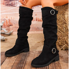 LBSFY -New Women Stylish Mid-Calf Slouchy Boots Soft Comfortable Round Toe Design Easy Pull-On Closure Outdoor Casual Shoes Shoes