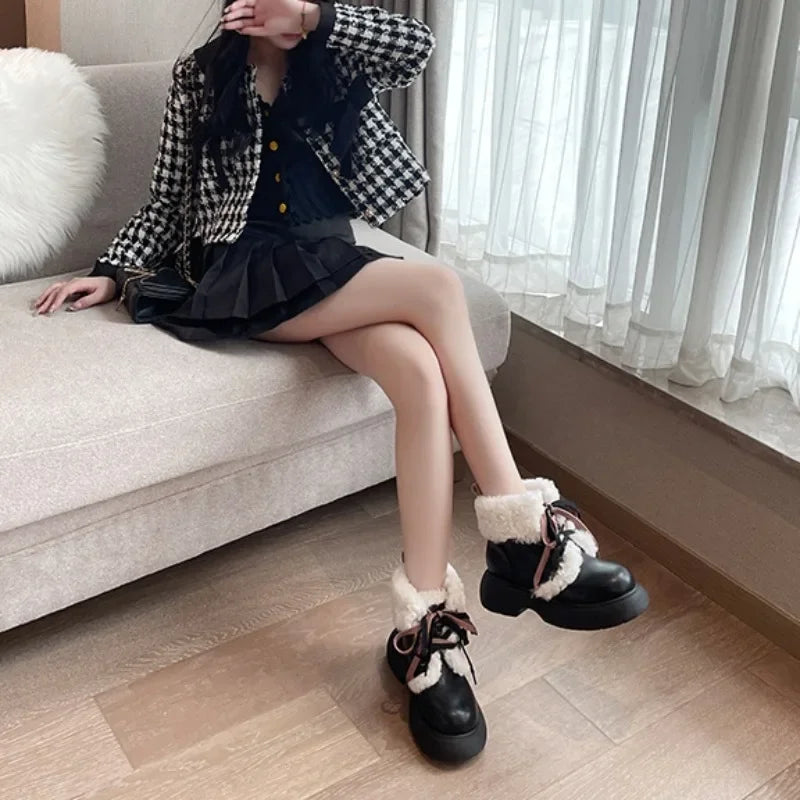 LBSFY  -  Winter Pu Leather Velvet Non-slip Warm Snow Boots for Women Designer Soft-soled Women's Cotton Shoes Fashion Ankle Boots Female