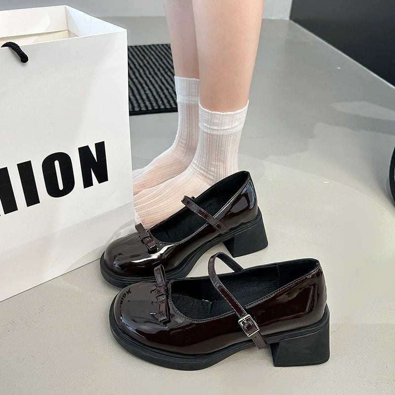 LBSFY -Women Loafers Retro Brown Mary Jane Shoes Women Pu Leather Thick Heels Lolita Shoes Woman Uniform Pumps Ankle Buckle Shoes