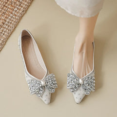 LBSFY  -  35-43 Point Toe Shoes Women Flat 2024 New Rhinestone Bean Shoes