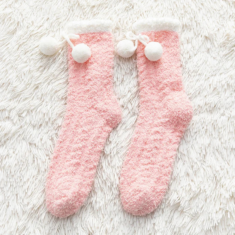 Lbsfy Socks Women Ladies Girls Warm Knee Cute Kawaii Sweet Style Autumn Winter Soild Warm Coral Fleece Warm Thick Home Socks Stockings