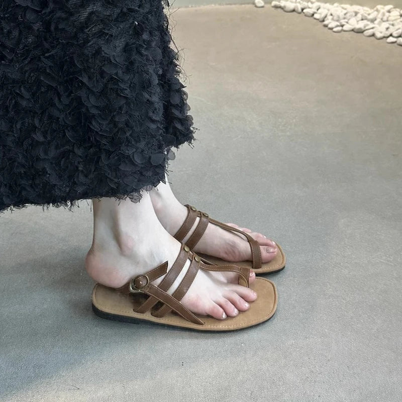 LBSFY  -  2024 Summer New Brand Women Sandal Fashion Narrow Band Ladies Gladiator Shoes Soft Flat Heel Slip On Flip Flops Shoes
