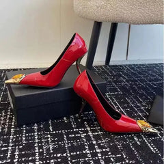 LBSFY  -  2025 New Luxury Gemstone Patent Leather Metal Square toe Women Pumps Fashion Office Thin High heels Female Party Banquet Shoes