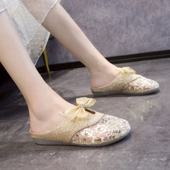 LBSFY  -  Loafers Flat Shoes Female Butterfly-Knot Ladies' Slippers Luxury Slides Low Cover Toe Lace Slipers Women Designer Summer 2024 Ru