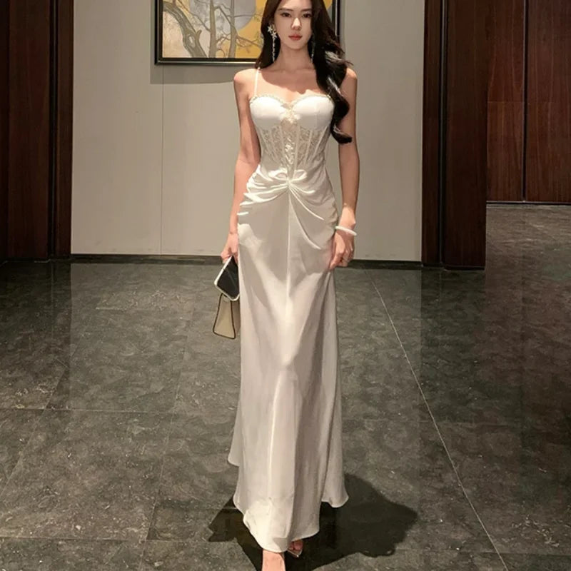 LBSFY -Summer Women's Elegant Sexy Evening Long Dresses White Spaghetti Strap Sleeveless Backless Wedding Party Birthday Robe New Chic