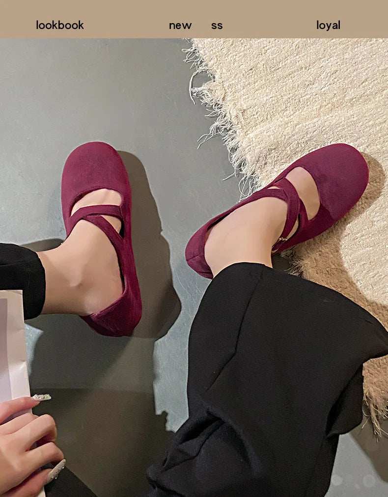 LBSFY -Retro Faux Suede Flat Internal Increase Women Dance Shoes 2025 Spring Autumn New French Casual Commuting Mary Jane Shoes Woman