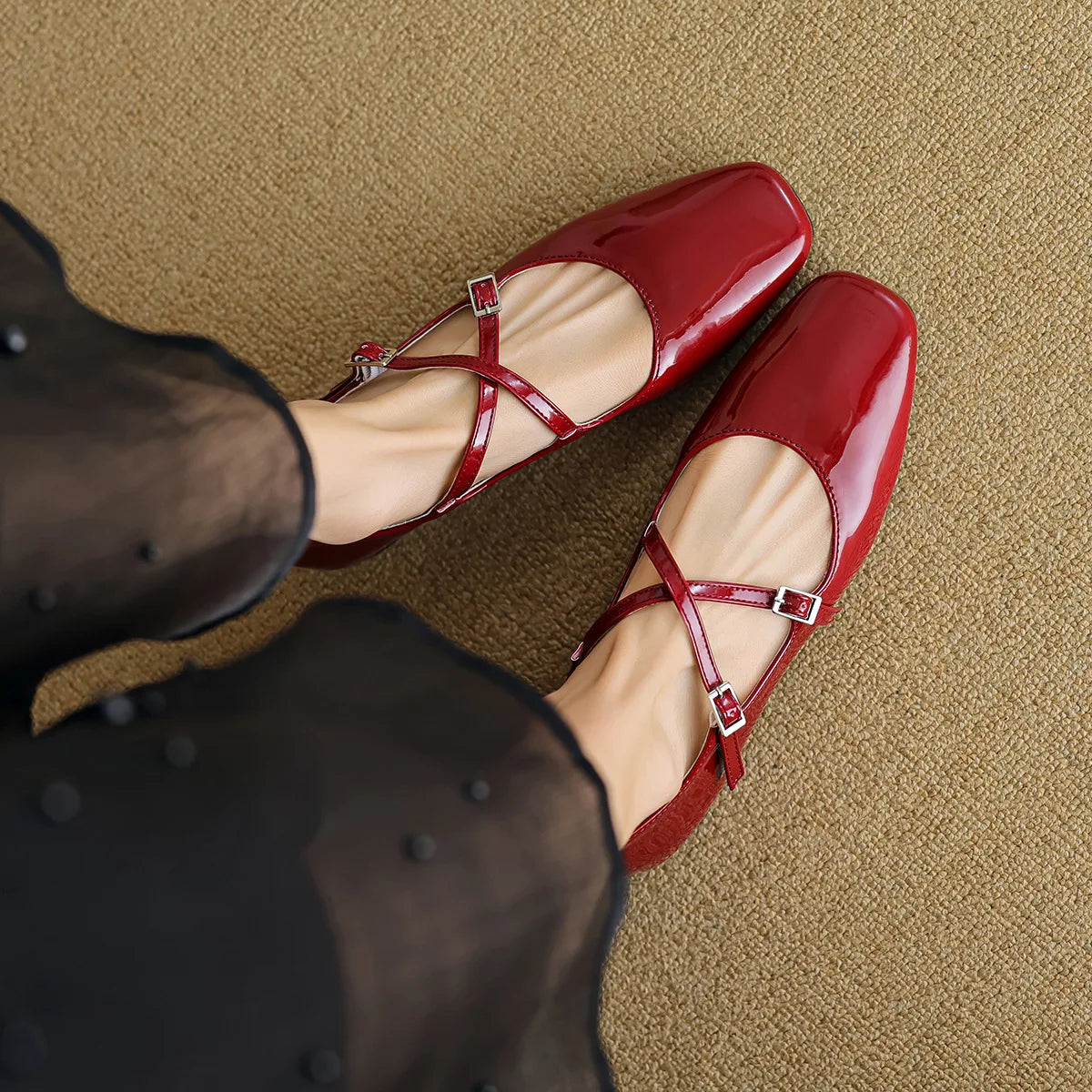 LBSFY  -  Size 35-43 Mary Jane Shoes Women's Cross Belt Flats Heel Single Shoes Women Low Heel